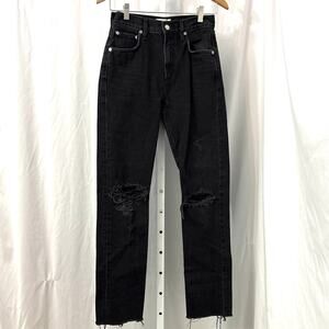 Agolde Cherie High Rise Straight Jeans in Distortion Black Womens 24 Distressed